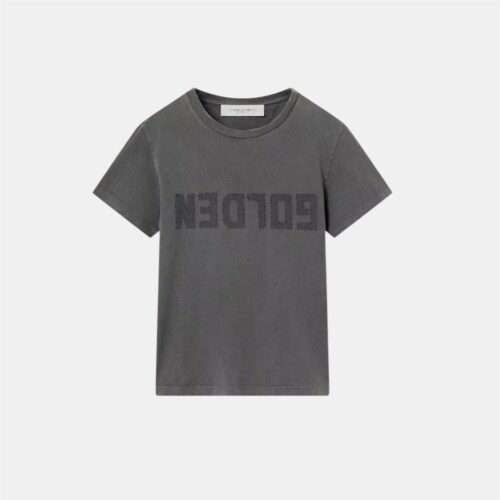 T-shirt slim gris anthracite avec traitement effet usé Golden Goose