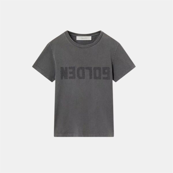 T-shirt slim gris anthracite avec traitement effet usé Golden Goose