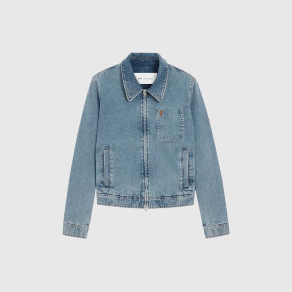 Blouson Zippé Bleu en Coton Ami De Coeur Contrasté AMI