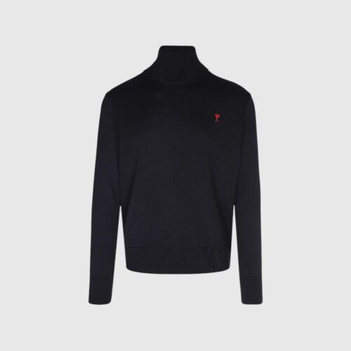 Pull Marine Col Roulé Ami De Coeur En Laine AMI