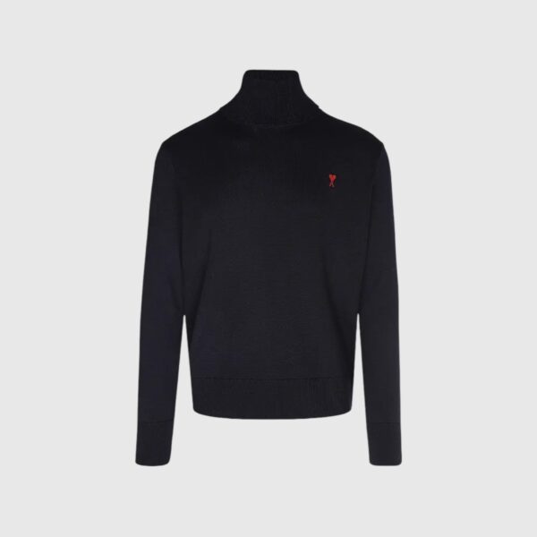 Pull Marine Col Roulé Ami De Coeur En Laine AMI