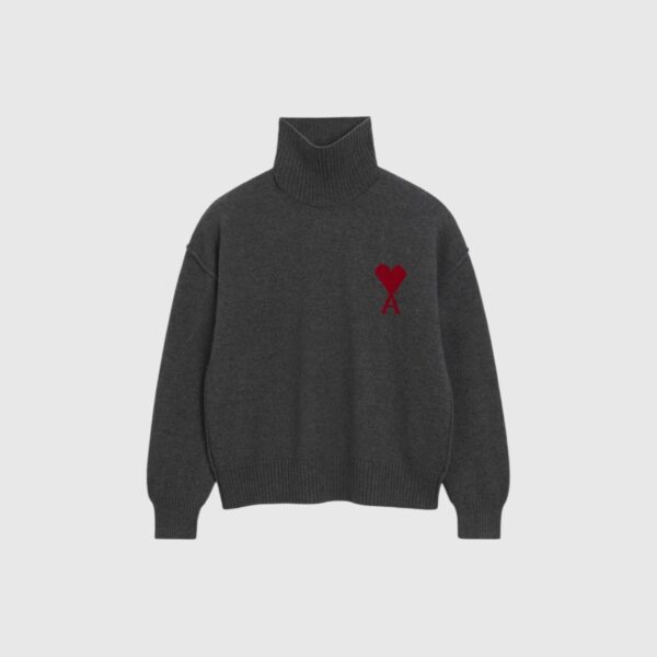 Pull gris Col Cheminée en laine Ami De Coeur AMI