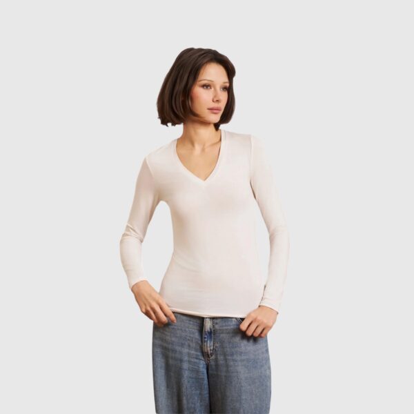 T-shirt Col V Crème Majestic Filatures